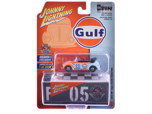 1975 Volkswagen Super Beetle Convertible #05 "Gulf Oil" Light Blue and Orange "MGMinis Exclusive" Series Limited Edition to 2496 pieces Worldwide 1/64 Diecast Model Car by Johnny Lightning-0