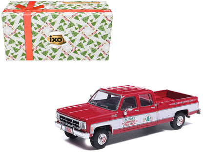 1976 GMC Sierra Grande K2500 Wideside Pickup Truck "St. Nick's Christmas Tree Farm" Red with White Sides "Christmas Limited Edition" 1/64 Diecast Model Car by IXO Models-3