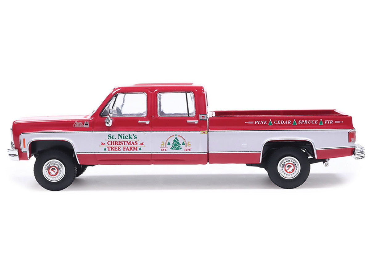 1976 GMC Sierra Grande K2500 Wideside Pickup Truck "St. Nick's Christmas Tree Farm" Red with White Sides "Christmas Limited Edition" 1/64 Diecast Model Car by IXO Models-0
