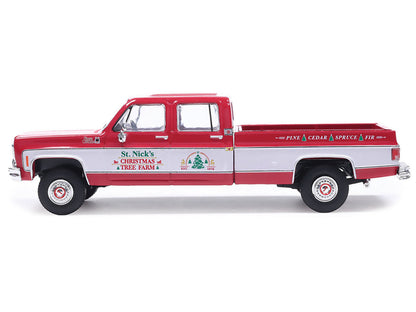 1976 GMC Sierra Grande K2500 Wideside Pickup Truck "St. Nick's Christmas Tree Farm" Red with White Sides "Christmas Limited Edition" 1/64 Diecast Model Car by IXO Models-0