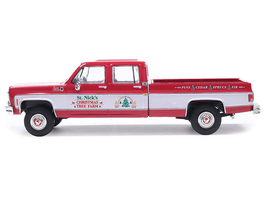 1976 GMC Sierra Grande K2500 Wideside Pickup Truck "St. Nick's Christmas Tree Farm" Red with White Sides "Christmas Limited Edition" 1/64 Diecast Model Car by IXO Models-0