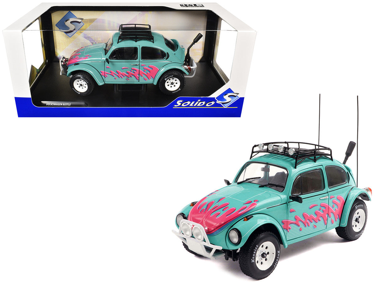 1976 Volkswagen Beetle Baja Miami Green with Pink Graphics 1/18 Diecast Model Car by Solido-4