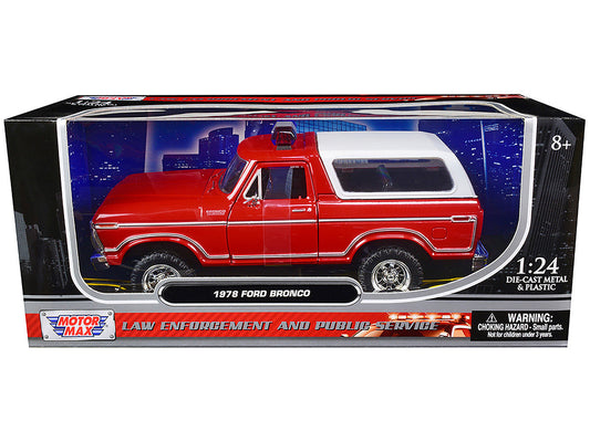 1978 Ford Bronco Fire Department Unmarked Red "Law Enforcement and Public Service" Series 1/24 Diecast Model Car by Motormax-0