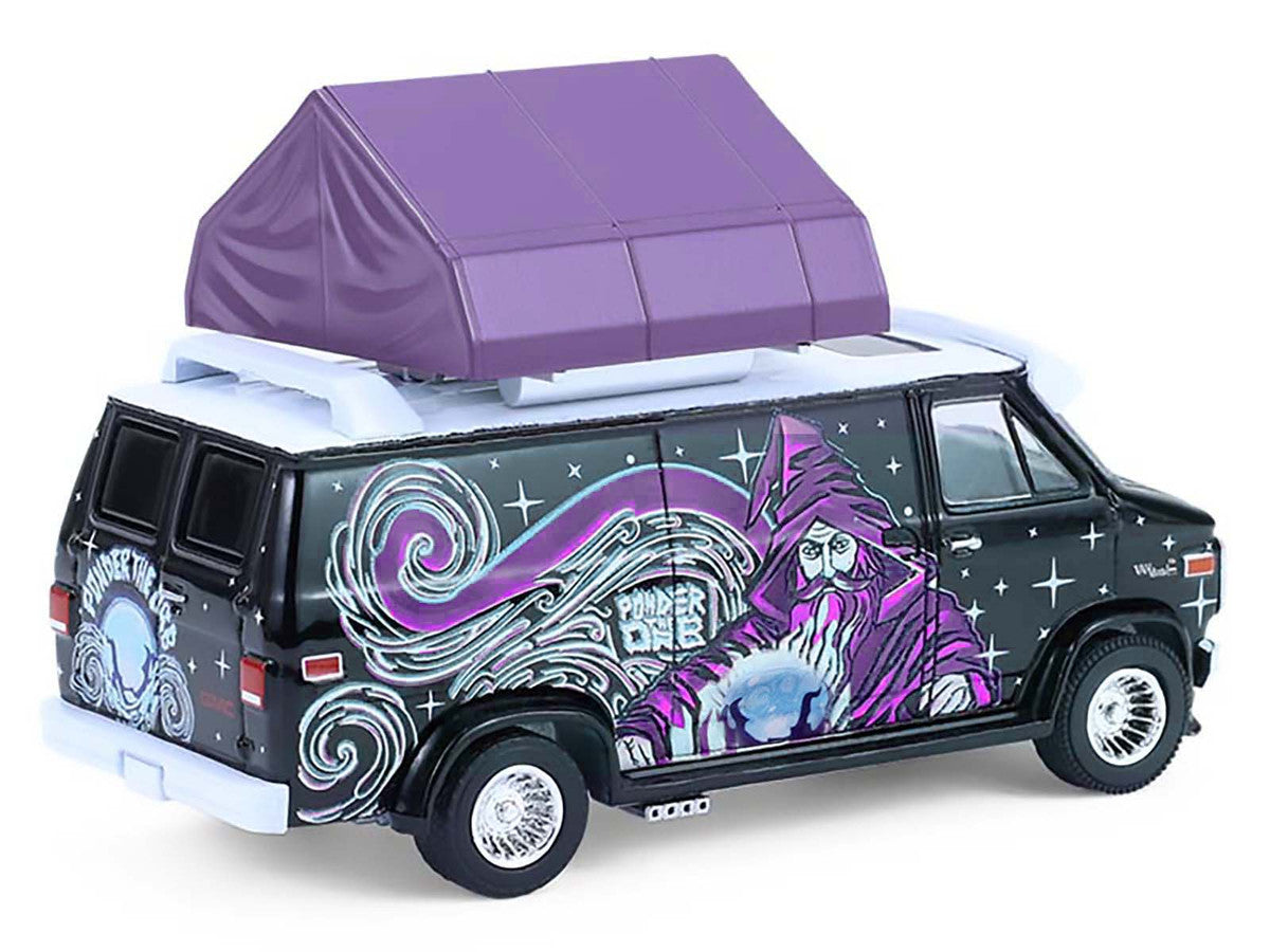 1978 GMC Vandura Custom Van Black with Wizard Graphics and White Top with Camp'otel Cartop Sleeper Tent "The Great Outdoors" Series 4 1/64 Diecast Model Car by Greenlight-3