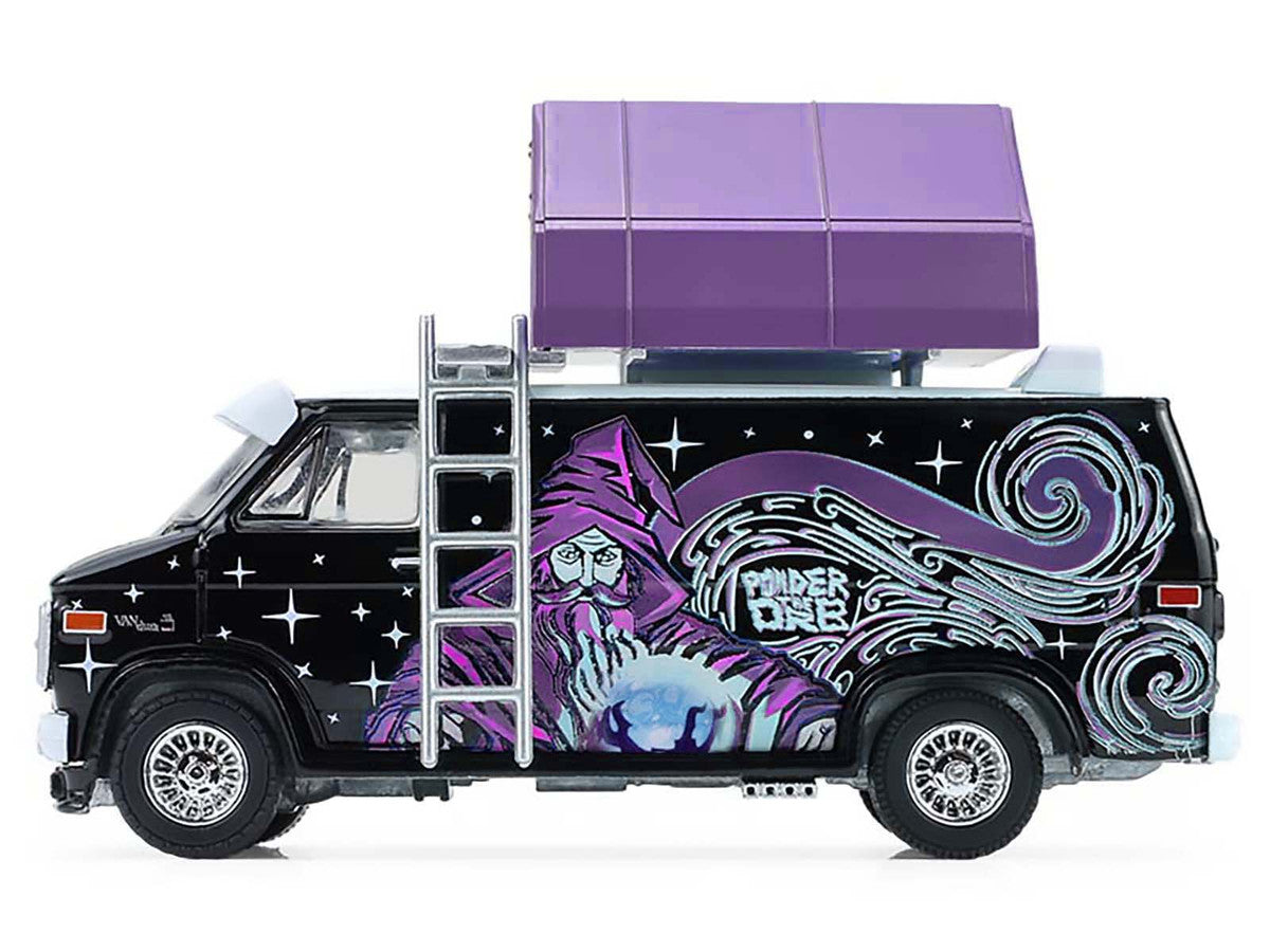 1978 GMC Vandura Custom Van Black with Wizard Graphics and White Top with Camp'otel Cartop Sleeper Tent "The Great Outdoors" Series 4 1/64 Diecast Model Car by Greenlight-2