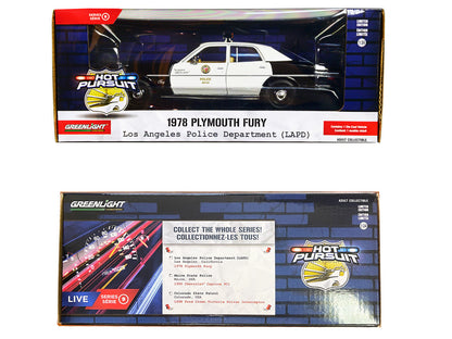 1978 Plymouth Fury Black and White "LAPD (Los Angeles Police Department)" "Hot Pursuit" Series 9 1/24 Diecast Model Car by Greenlight-1