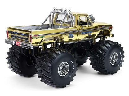 1979 Ford F-250 Monster Truck "Bigfoot #1 50th Anniversary" Gold Chrome with Bob Chandler Standing Figure "Kings of Crunch" Series 1/18 Diecast Model Car by Greenlight-3