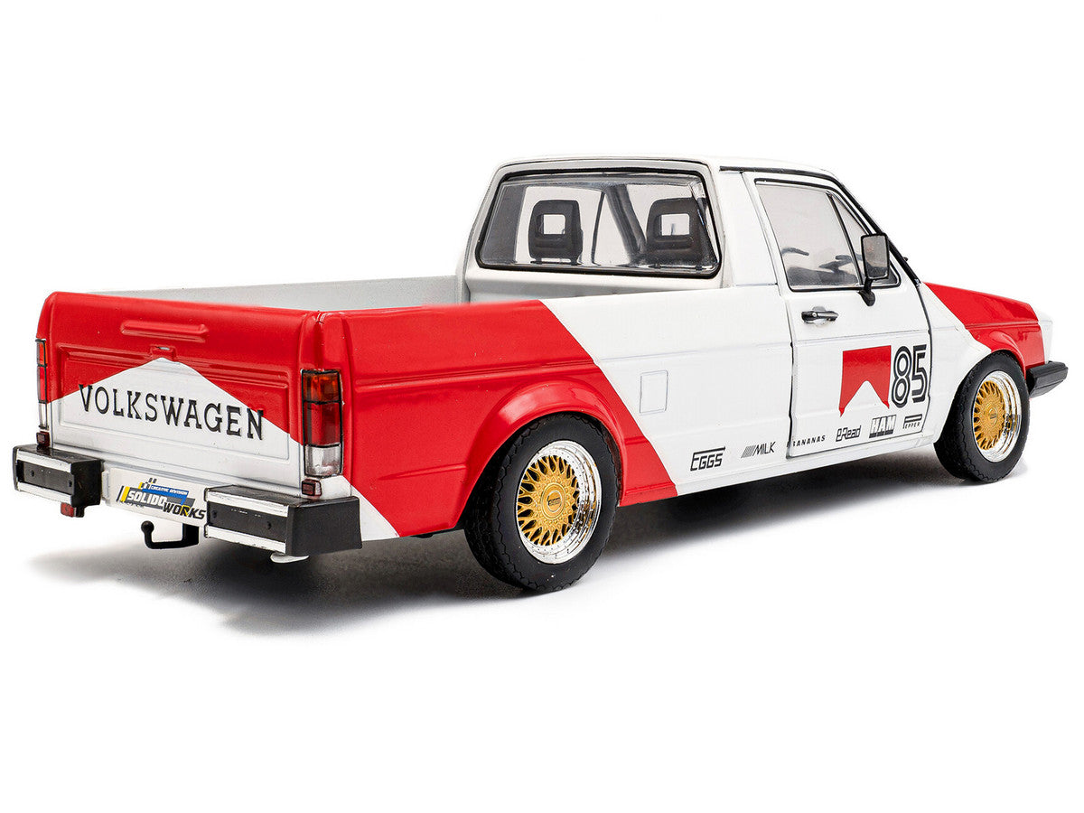 1983 Volkswagen Caddy MK 1 Pickup Truck "Red Cowboy Racing Tribute" White and Red 1/18 Diecast Model Car by Solido-2