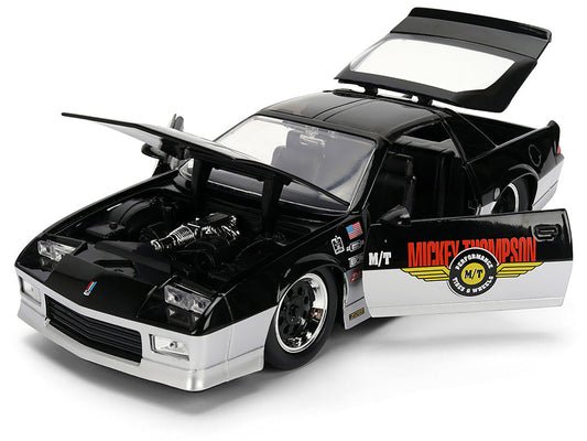 1985 Chevrolet Camaro Z28 ’Mickey Thompson’ Black and Silver Metallic ’Bigtime Muscle’ Series 1/24 Diecast Model Car