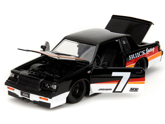 1987 Buick Grand National #7 ’Buick Racing’ Black and White with Stripes ’Bigtime Muscle’ Series 1/24 Diecast Model Car