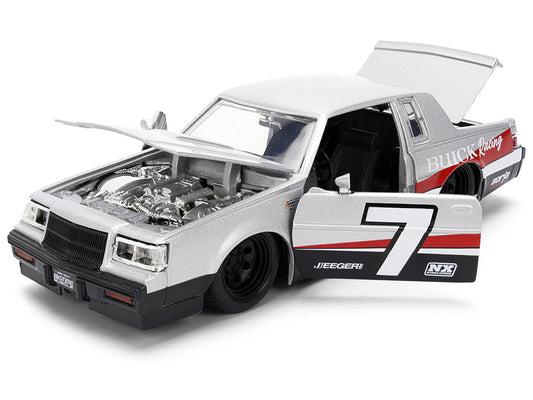 1987 Buick Grand National #7 "Buick Racing" Matt Silver Metallic with Red and Black Stripes "Bigtime Muscle" Series 1/24 Diecast Model by Jada-1