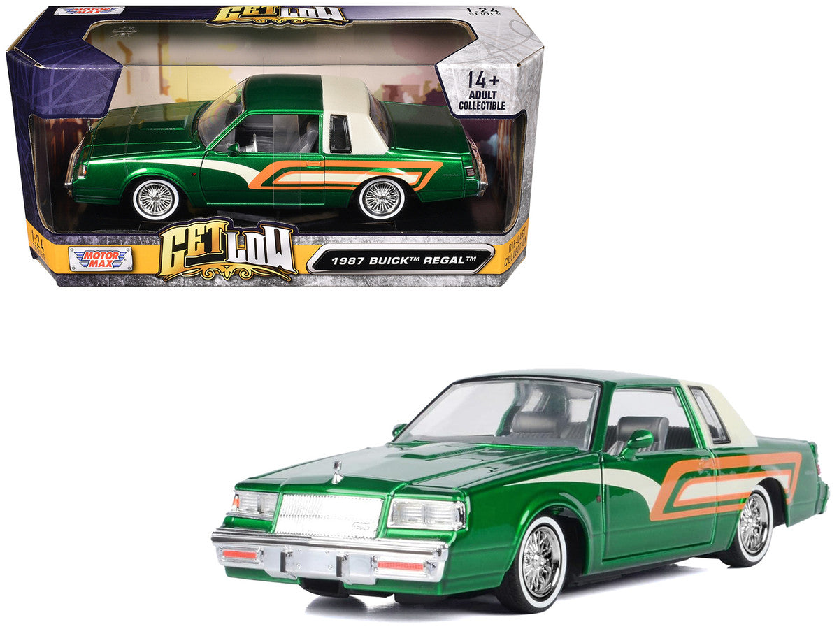 1987 Buick Regal 3.8 SFI Turbo Green Metallic and Cream with Graphics "Get Low" Series 1/24 Diecast Model Car by Motormax-0