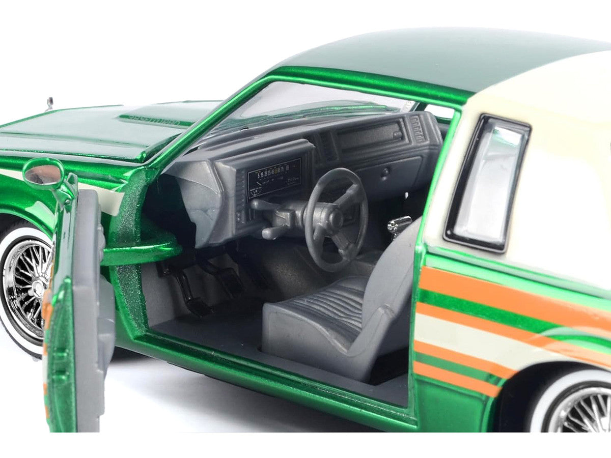 1987 Buick Regal 3.8 SFI Turbo Green Metallic and Cream with Graphics "Get Low" Series 1/24 Diecast Model Car by Motormax-4