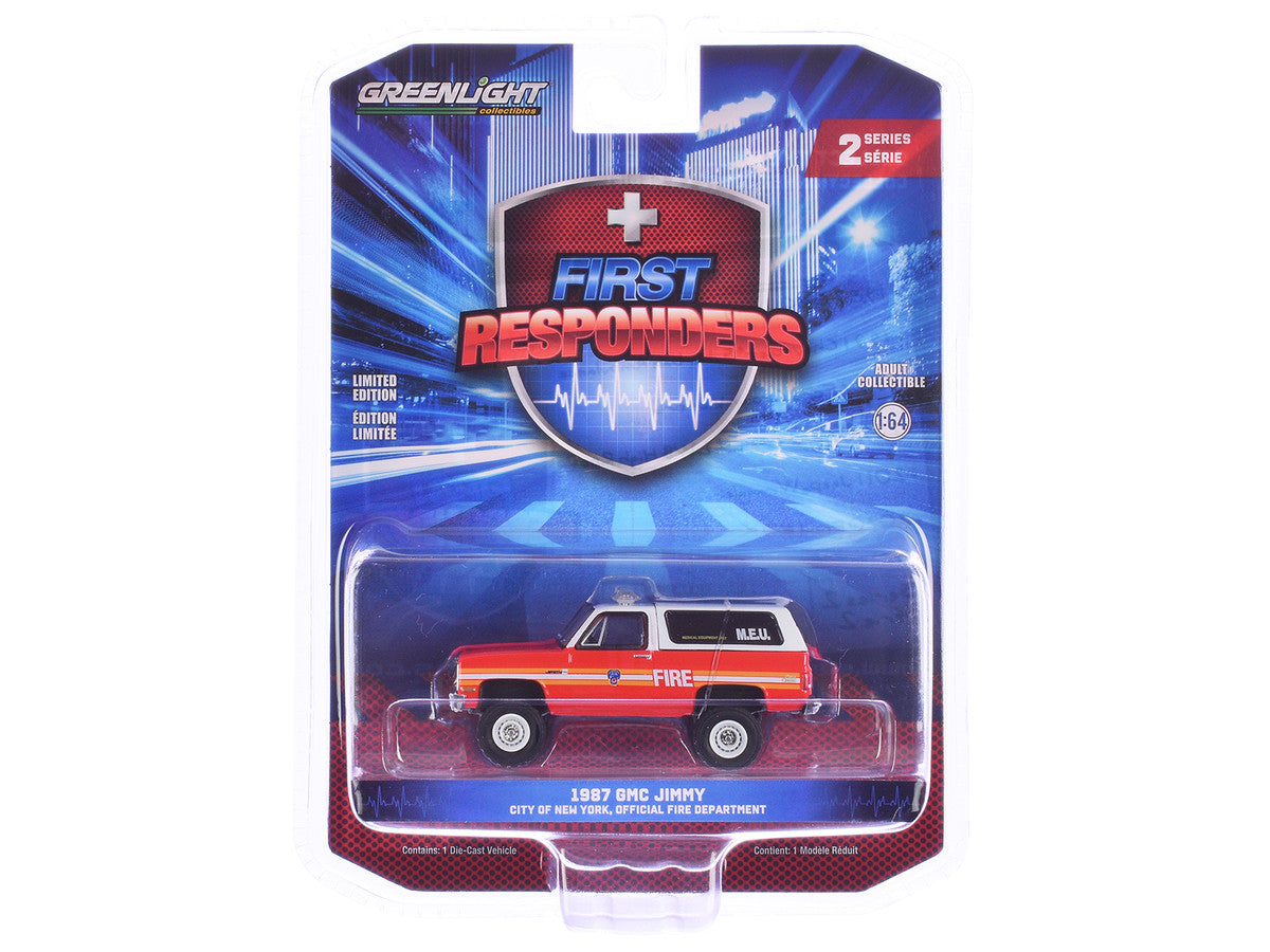 1987 GMC Jimmy "FDNY (The Official Fire Department City of New York) M.E.U. (Medical Equipment Unit)" Red and White "First Responders" Series 2  1/64 Diecast Model Car by Greenlight-0
