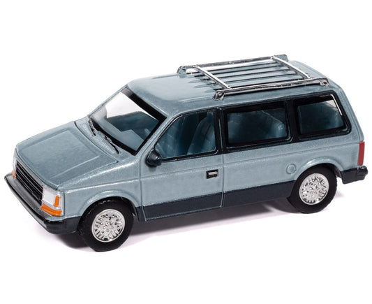 1987 Plymouth Voyager Van Ice Blue Metallic and Twilight Blue Metallic 2-Tone with Blue Interior "Mighty Minivans" Series 1/64 Diecast Model Car by Auto World-0