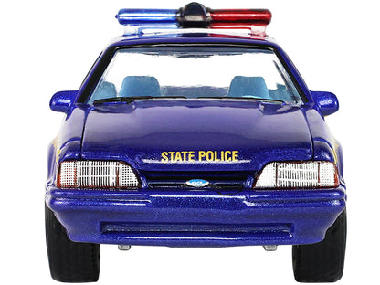 1988 Ford Mustang "New York State Police" Blue with Yellow Stripes and Blue Interior "Hot Pursuit" Series 8 1/64 Diecast Model Car by Greenlight-2
