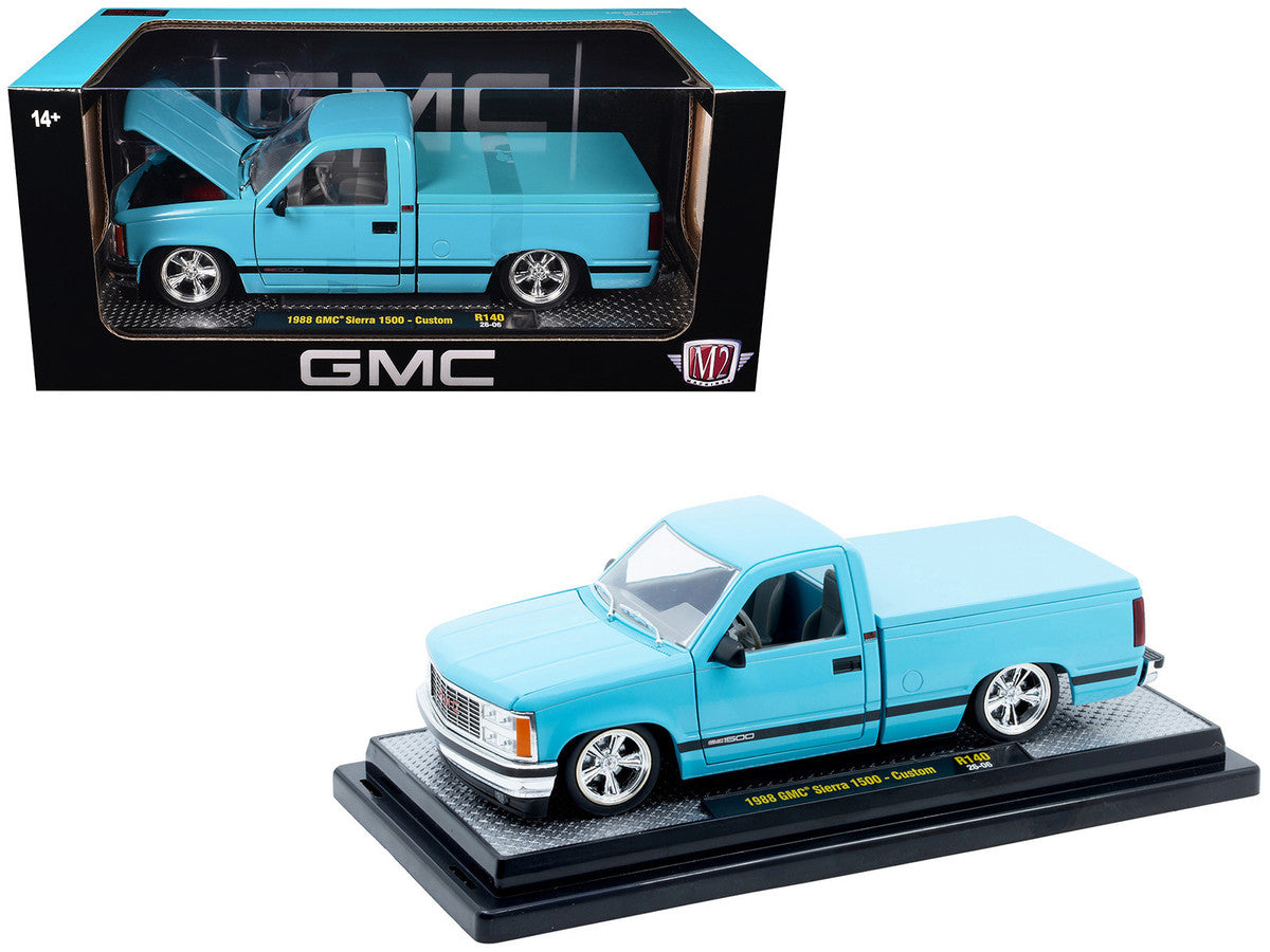 1988 GMC Sierra 1500 Custom Pickup Truck Light Blue with Black Stripes Limited Edition to 9250 pieces Worldwide 1/24 Diecast Model Car by M2 Machines-2