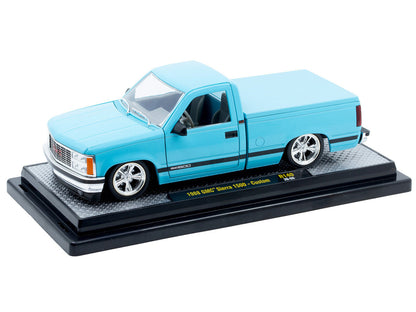 1988 GMC Sierra 1500 Custom Pickup Truck Light Blue with Black Stripes Limited Edition to 9250 pieces Worldwide 1/24 Diecast Model Car by M2 Machines-0