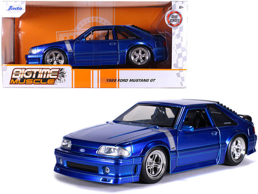 1989 Ford Mustang GT 5.0 Candy Blue with Silver Stripes "Bigtime Muscle" 1/24 Diecast Model Car by Jada-0