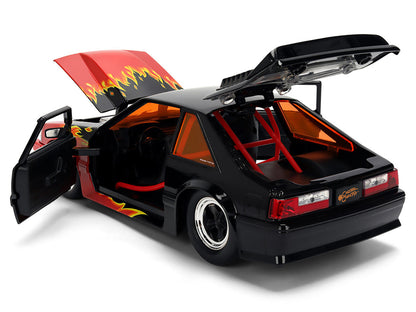 1989 Ford Mustang GT Black with Red Flame Graphics and Chester Cheetah Diecast Figure "Cheetos Flamin' Hot" "Hollywood Rides" Series 1/24 Diecast Model Car by Jada-2