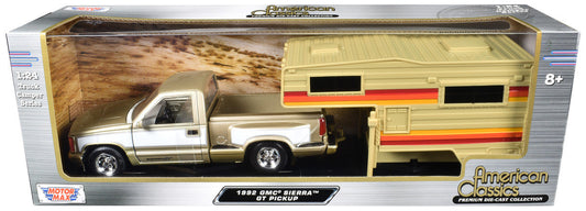 1992 GMC Sierra GT Pickup Truck Gold Metallic with White Sides with Camper Shell "American Classics" Series 1/24 Diecast Model Car by Motormax-2