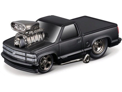 1993 Chevrolet 454 SS Pickup Truck Matt Black "Blackout Edition" 1/64 Diecast Model by Muscle Machines-1