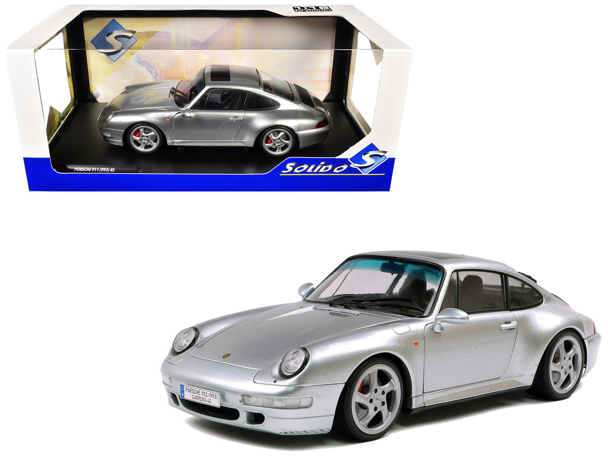 1996 Porsche 911 (993) 4S Polar Silver Metallic 1/18 Diecast Model Car by Solido-4