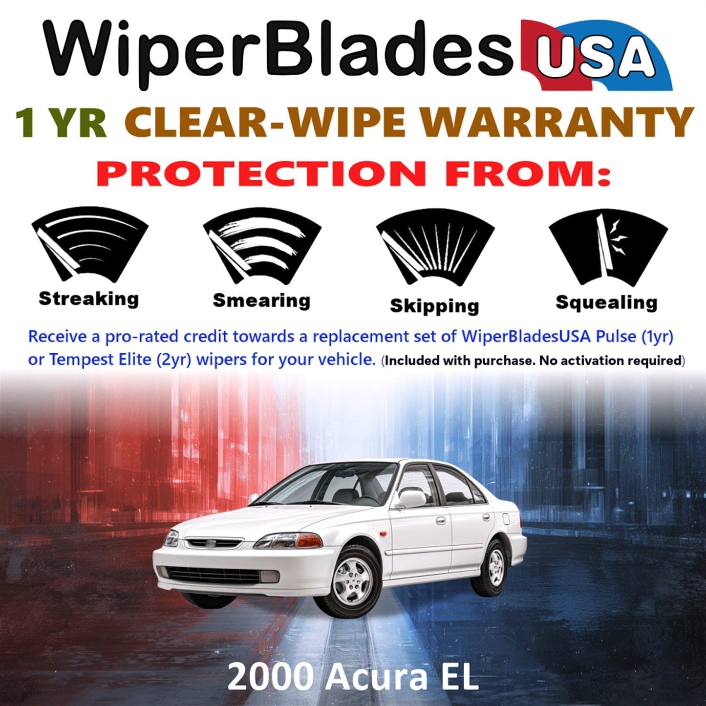 2000 Acura EL Wiper Blades Set w/1yr Wear Warranty (Set of 2) Pulse Beam Wipers-1