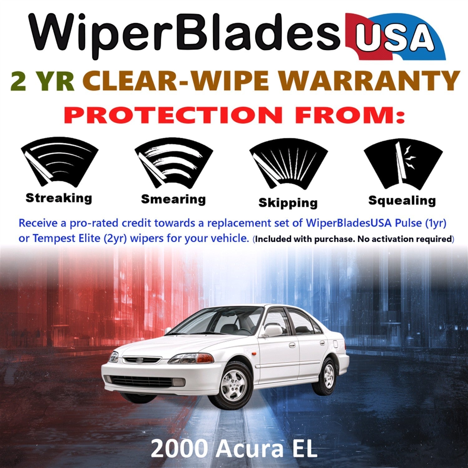 2000 Acura EL Wiper Blades Set w/2yr Warranty (Set of 2) Tempest Elite Wipers-1