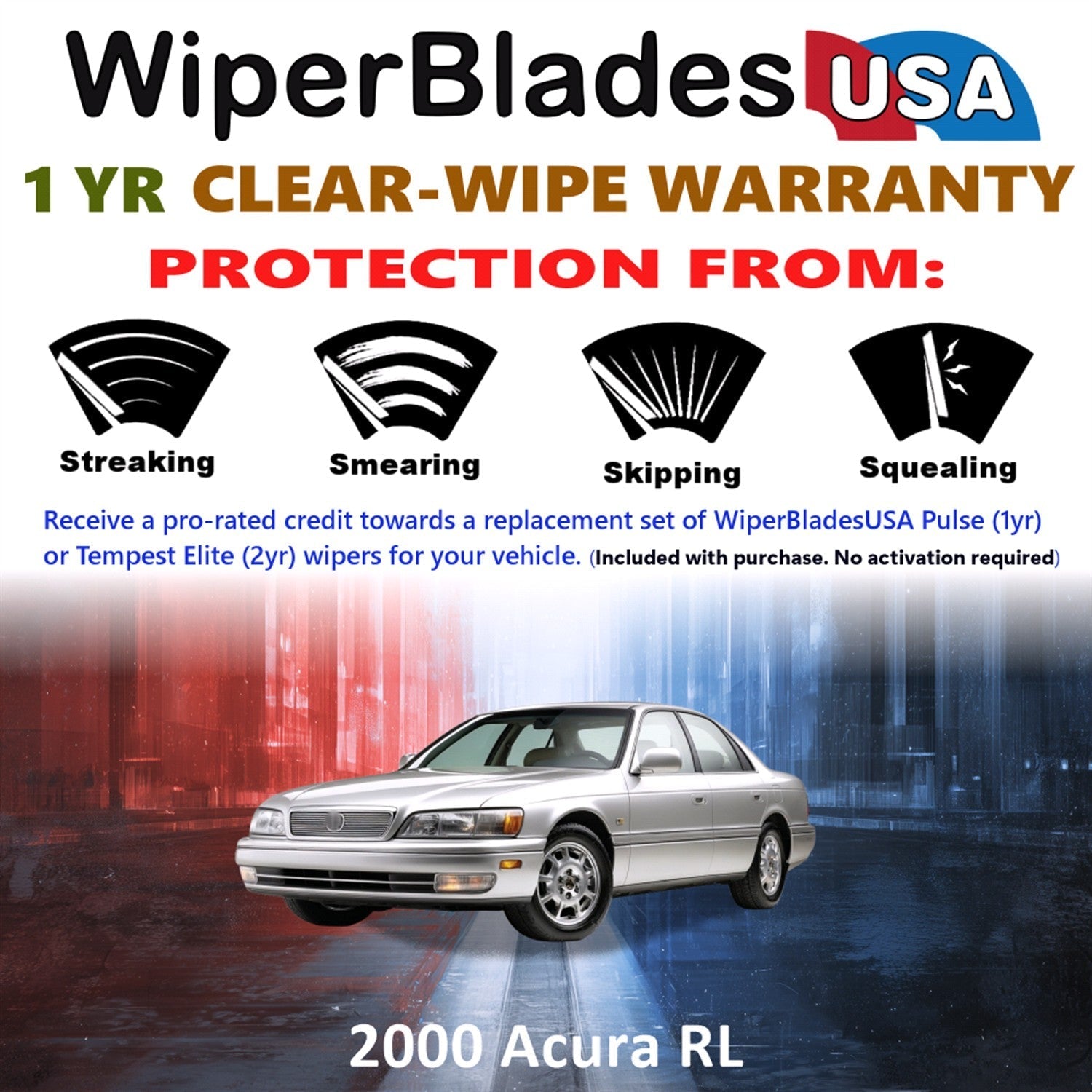 2000 Acura RL Wiper Blades Set w/1yr Wear Warranty (Set of 2) Pulse Beam Wipers-1