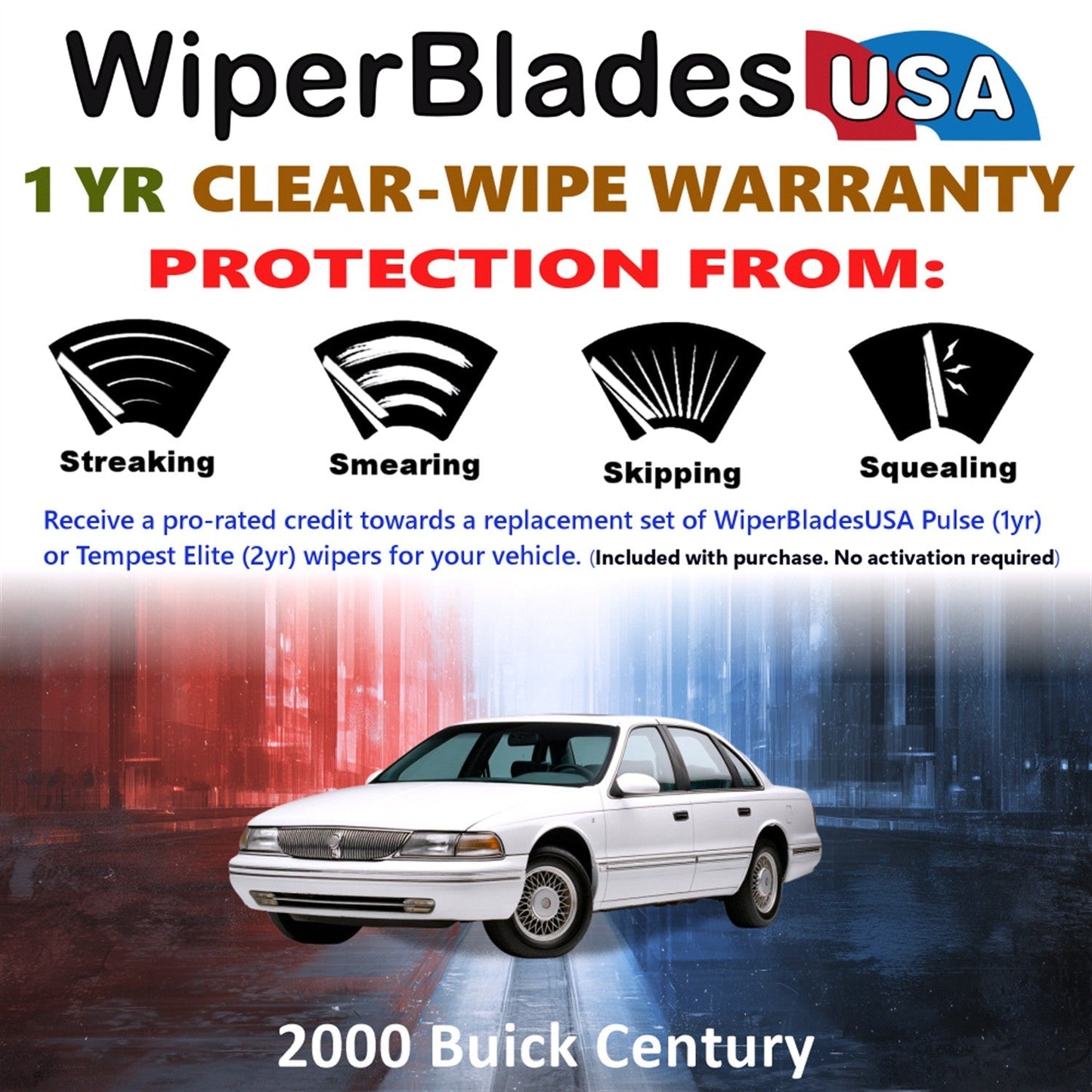 2000 Buick Century Wiper Blades Set w/1yr Warranty (Set of 2) Pulse Beam Wipers-1