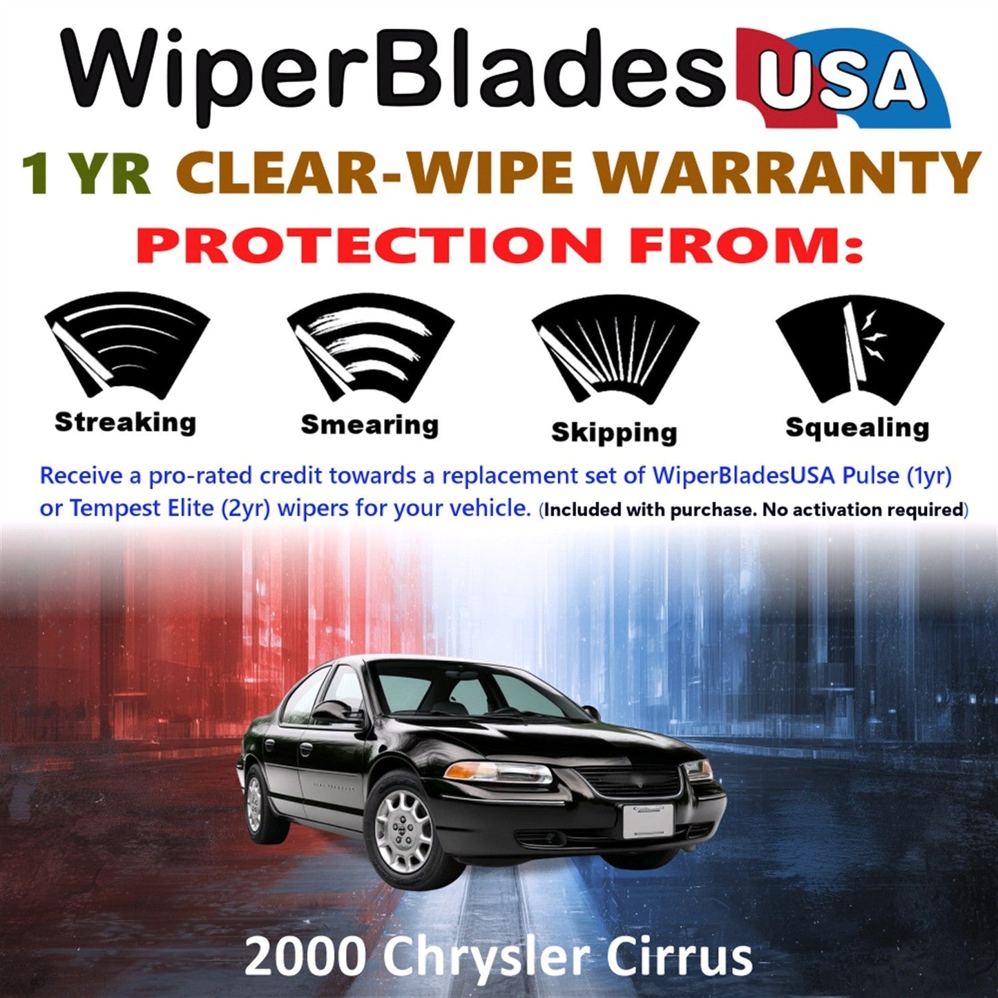 2000 Chrysler Cirrus Wiper Blades w/1yr Wear Warranty (Set of 2) Wipers-1