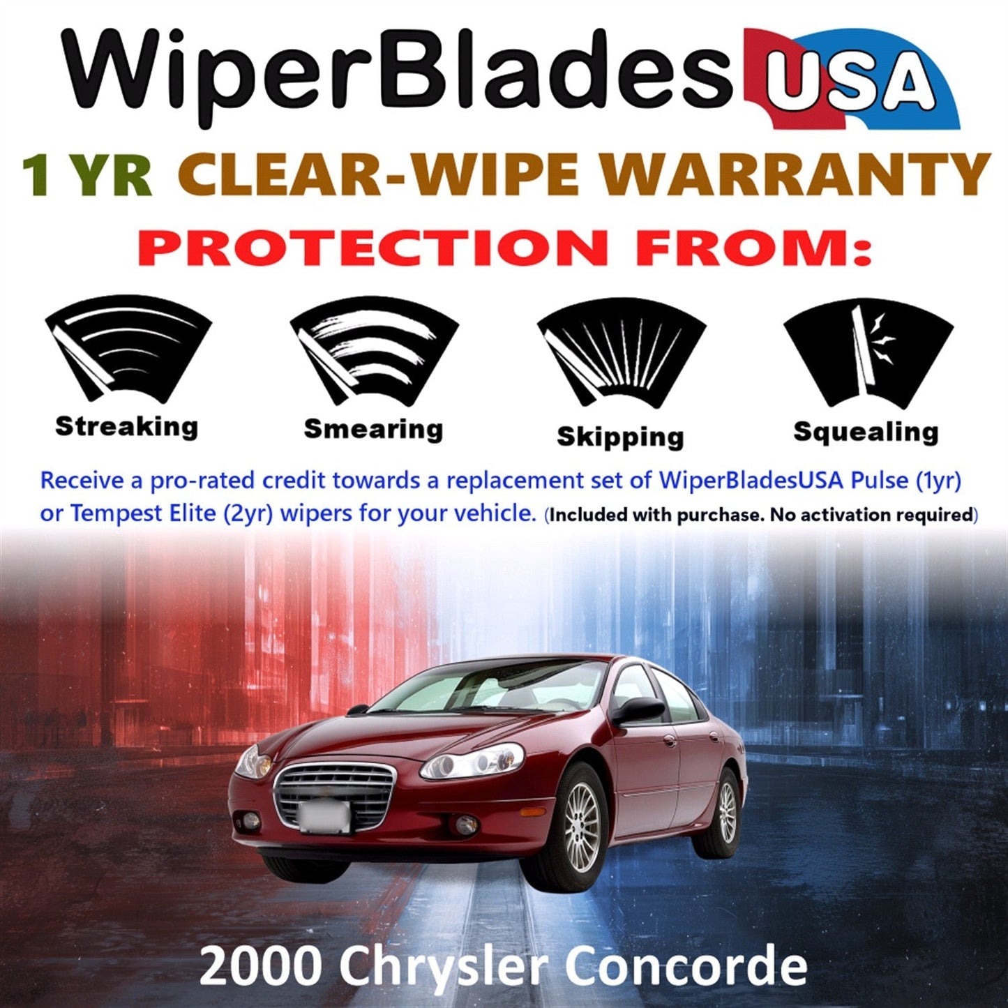 2000 Chrysler Concorde Wiper Blades w/1yr Wear Warranty (Set of 2) Wipers-1