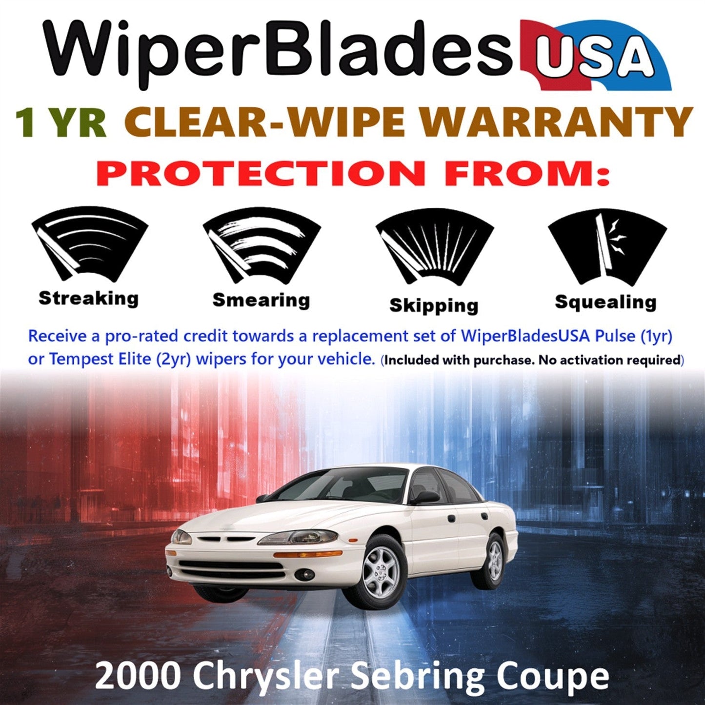 2000 Chrysler Sebring (Coupe) Wiper Blades w/1yr Wear Warranty (Set of 2) Wipers-1