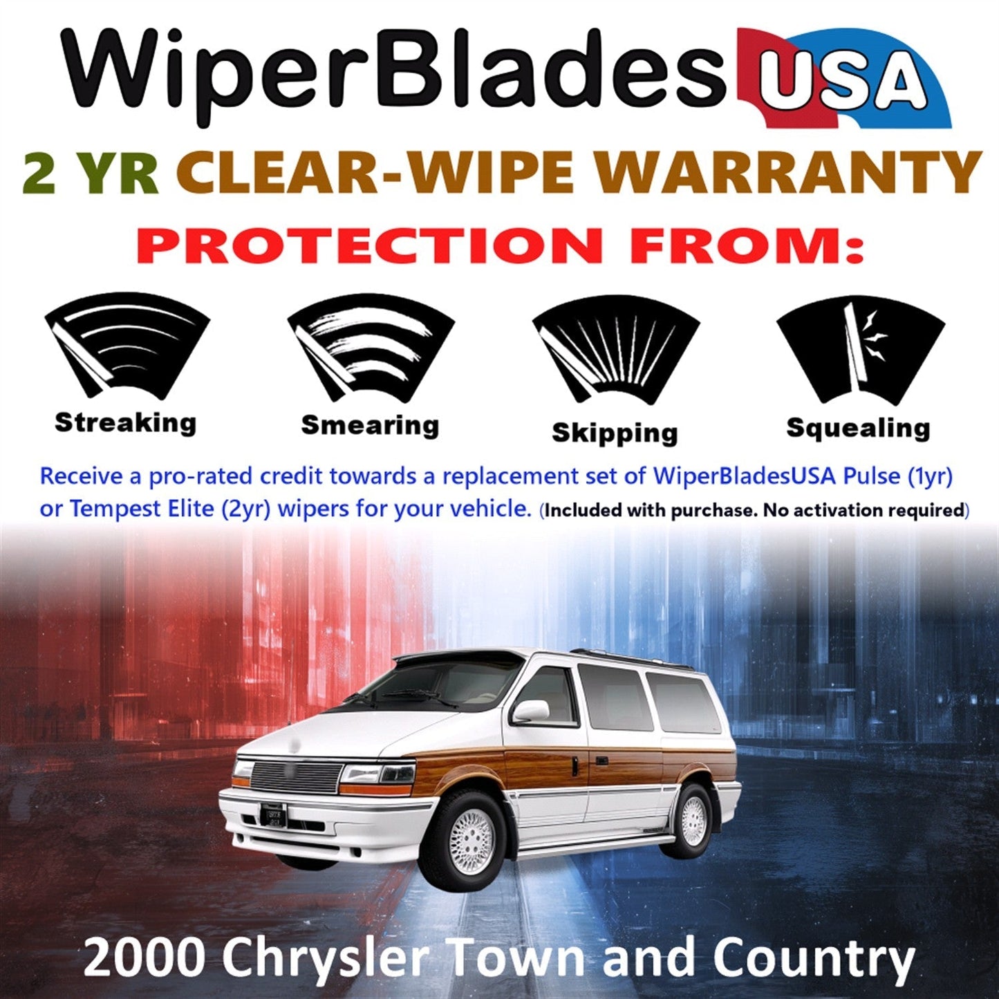 2000 Chrysler Town and Country Wiper Blades w/2yr Warranty (Set of 2) Wipers-1