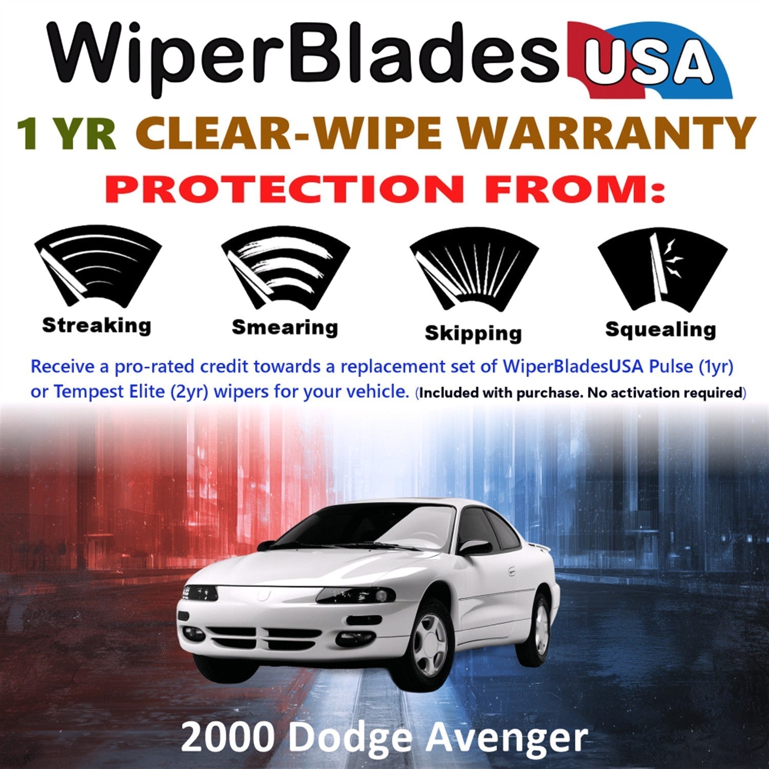 2000 Dodge Avenger Wiper Blades Set w/1yr Warranty (Set of 2) Pulse Beam Wipers-1