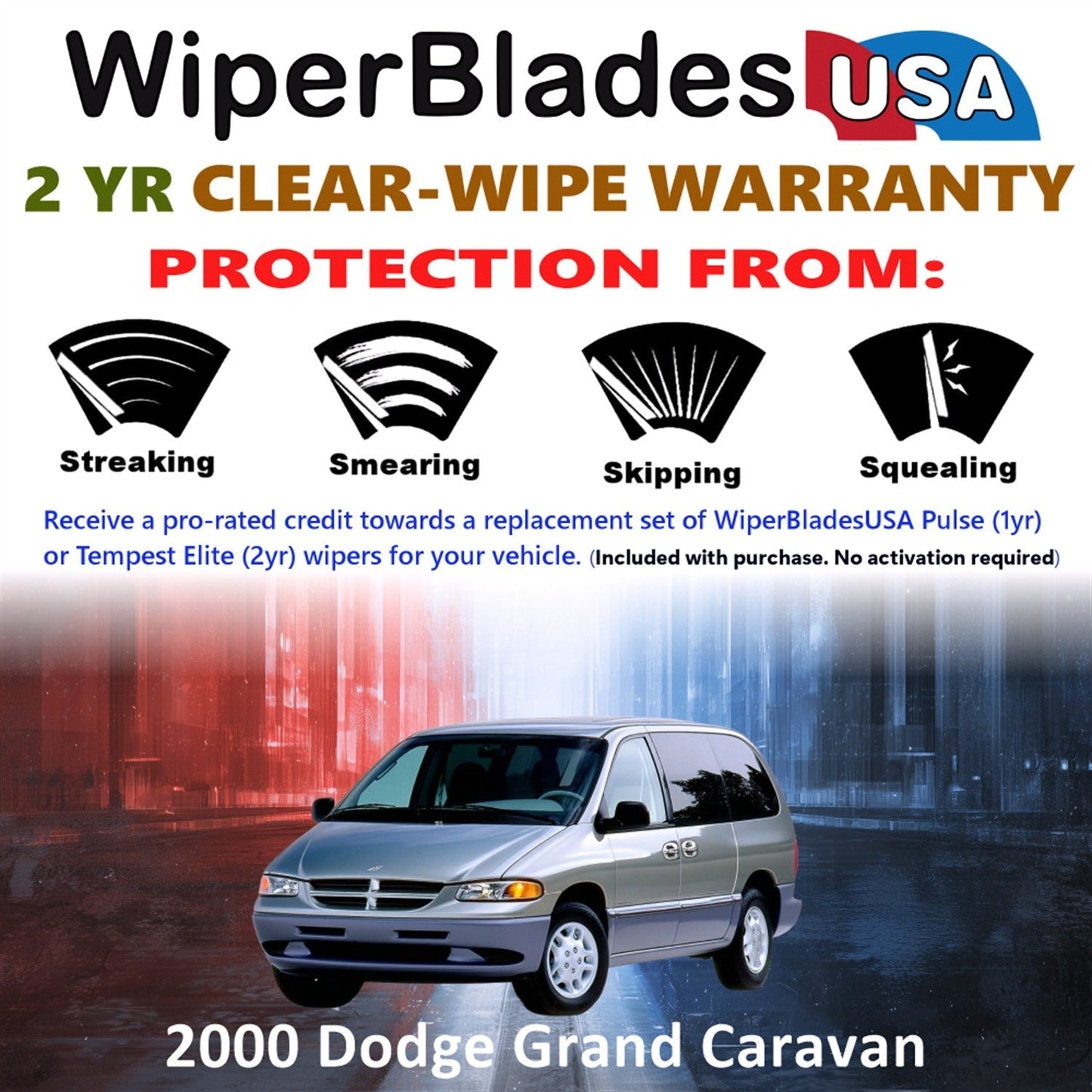 2000 Dodge Grand Caravan Wiper Blades w/2yr Wear Warranty (Set of 2) Beam Wipers-1