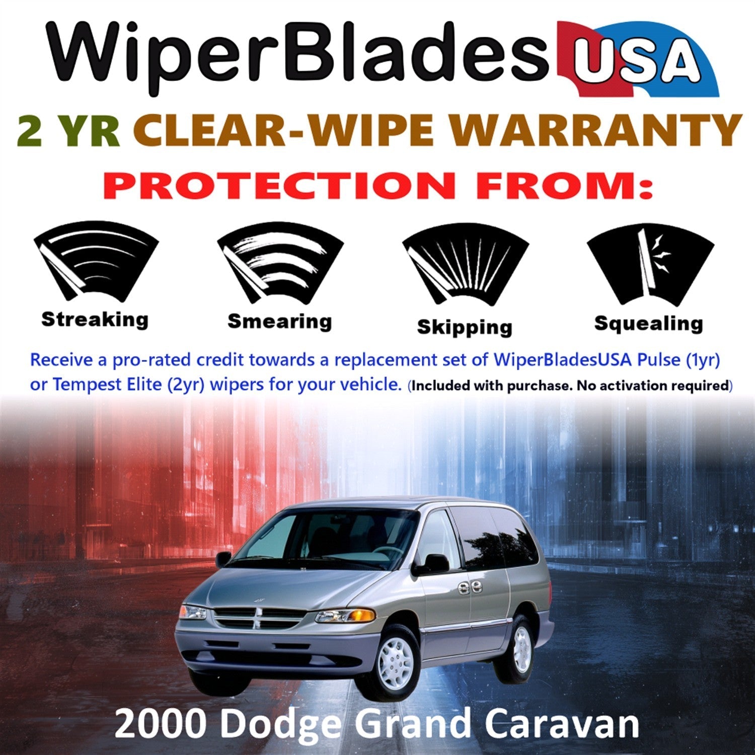 2000 Dodge Grand Caravan Wiper Blades w/2yr Wear Warranty (Set of 2) Beam Wipers-1
