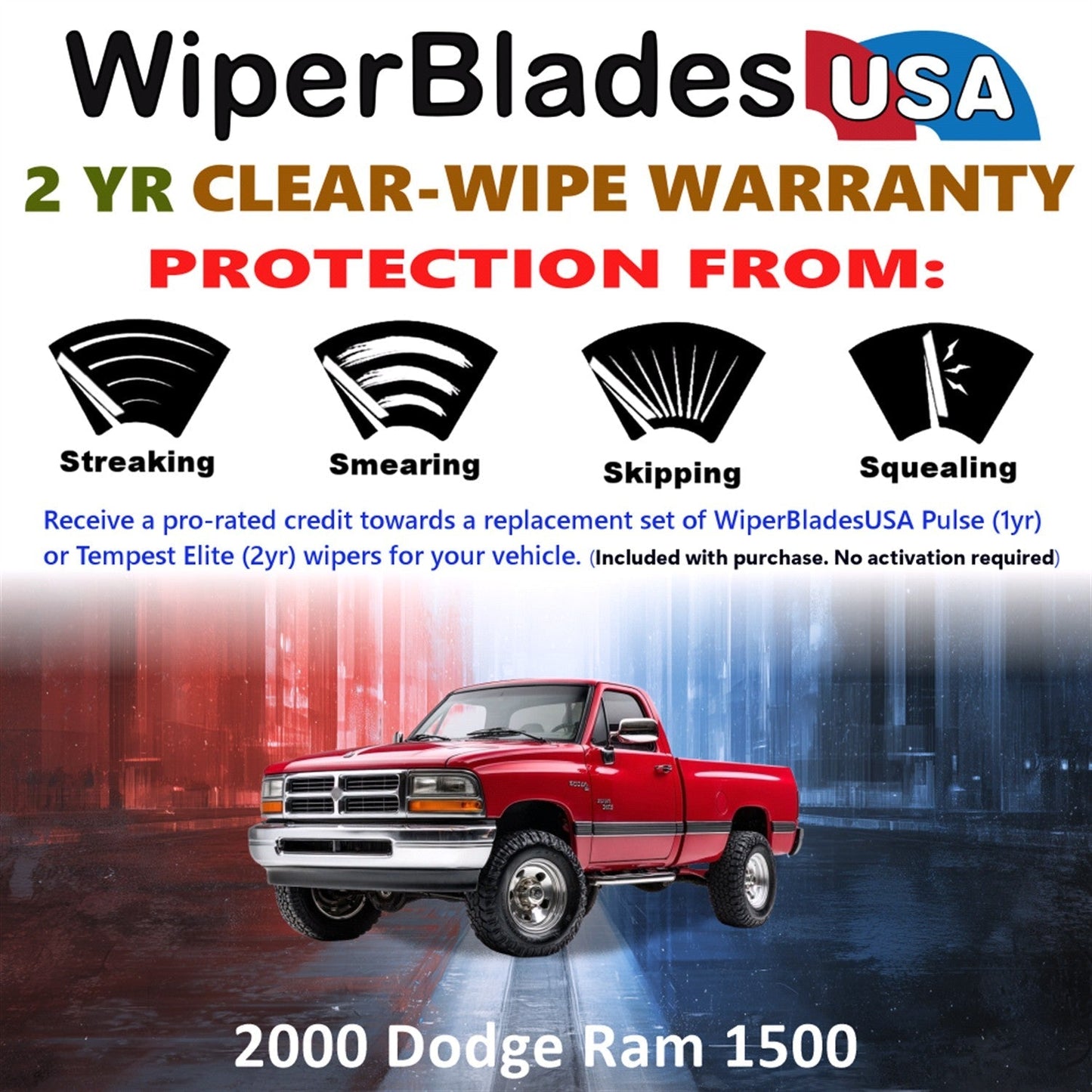 2000 Dodge Ram 1500 Wiper Blades w/2yr Wear Warranty (Set of 2) Beam Wipers-1