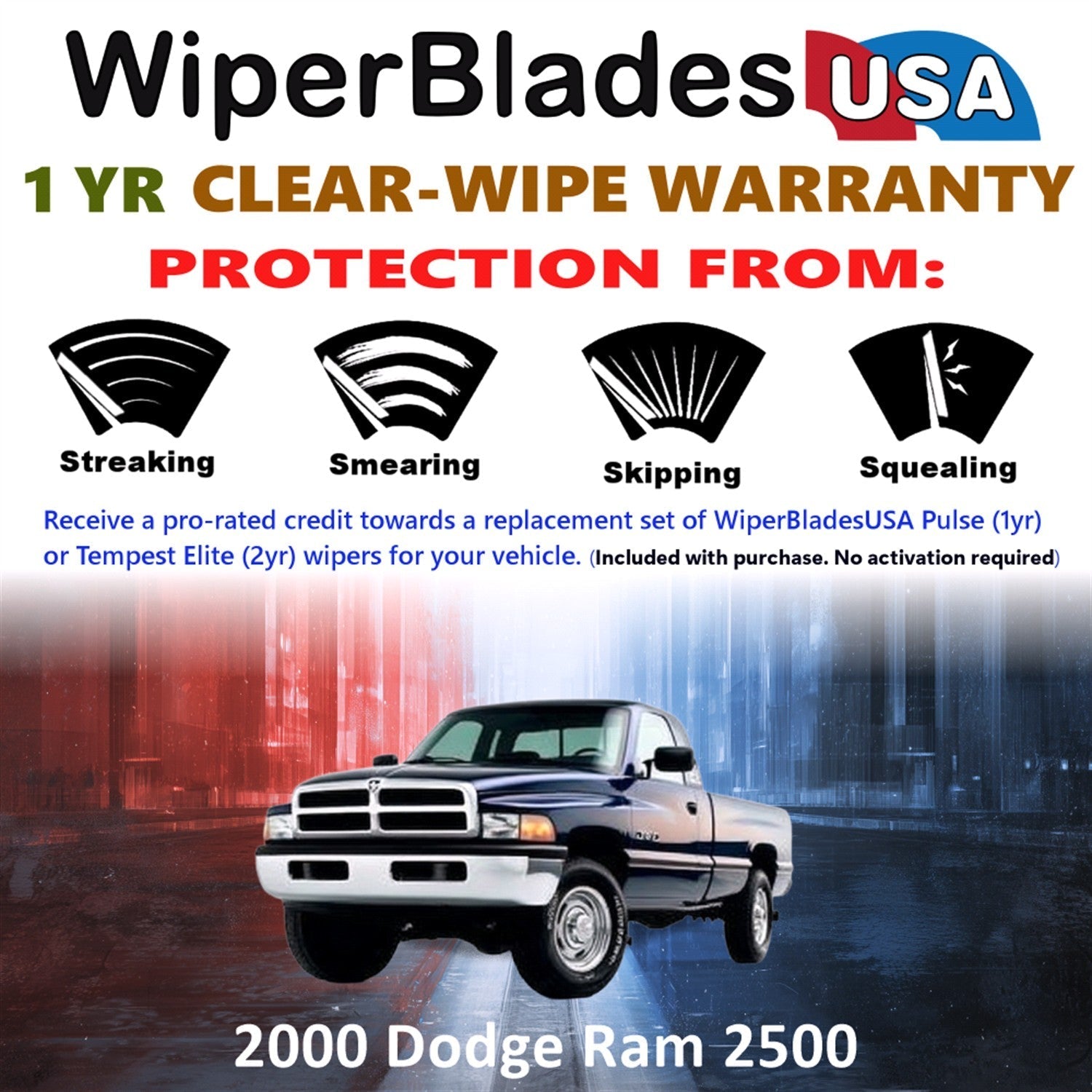 2000 Dodge Ram 2500 Wiper Blades Set w/1yr Warranty (Set of 2) Pulse Beam Wipers-1