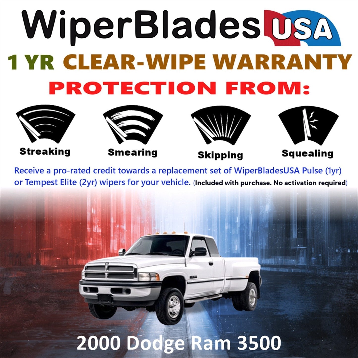 2000 Dodge Ram 3500 Wiper Blades Set w/1yr Warranty (Set of 2) Pulse Beam Wipers-1