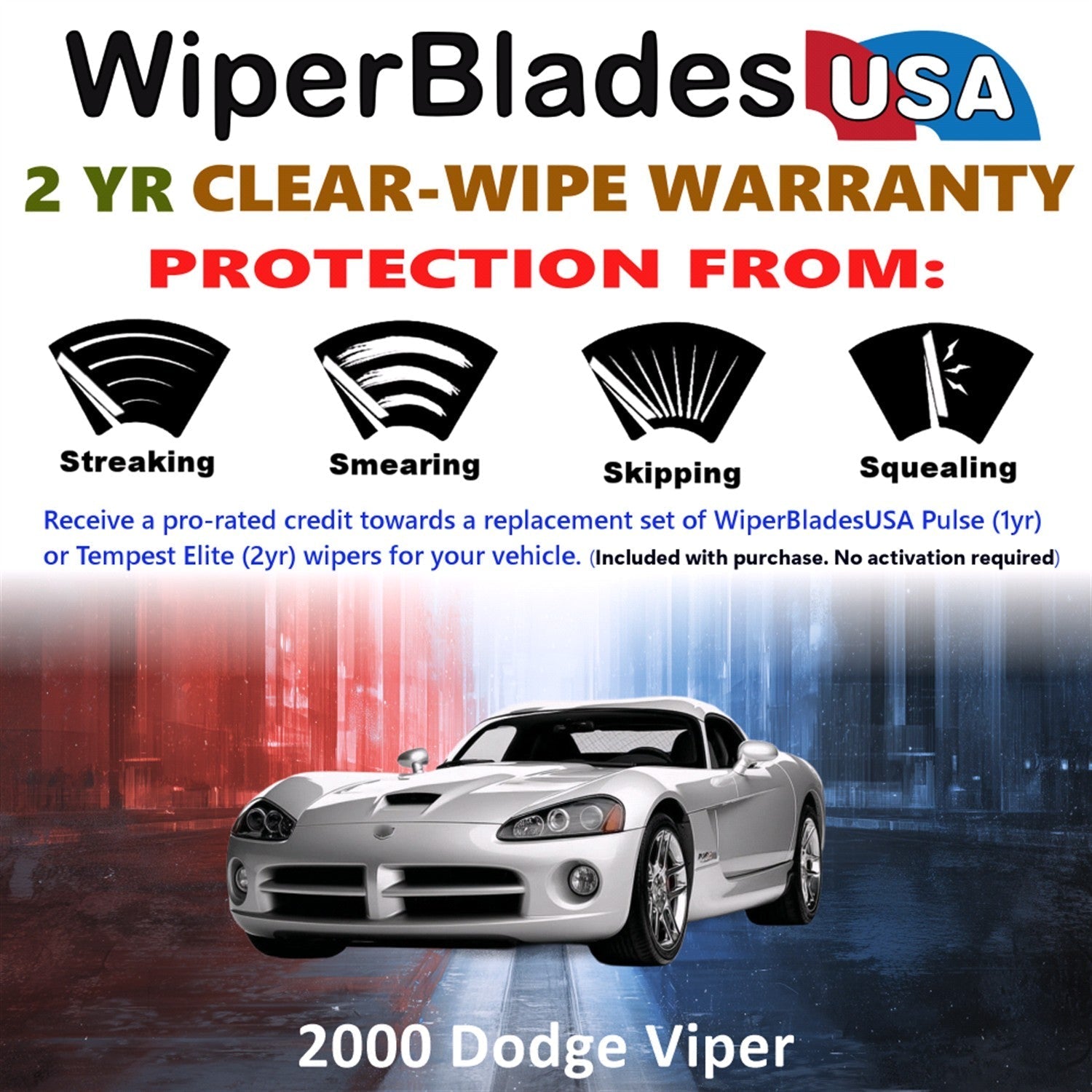 2000 Dodge Viper Wiper Blades Set w/2yr Warranty (Set of 2) Tempest Elite Wipers-1