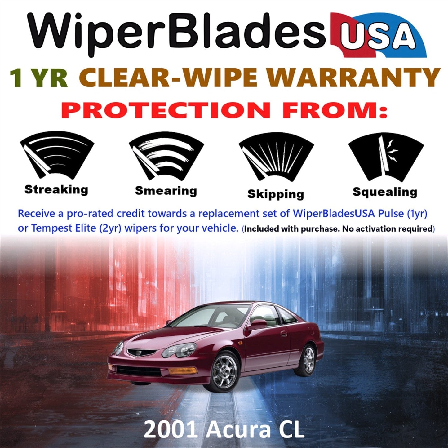 2001 Acura CL Wiper Blades Set w/1yr Wear Warranty (Set of 2) Pulse Beam Wipers-1