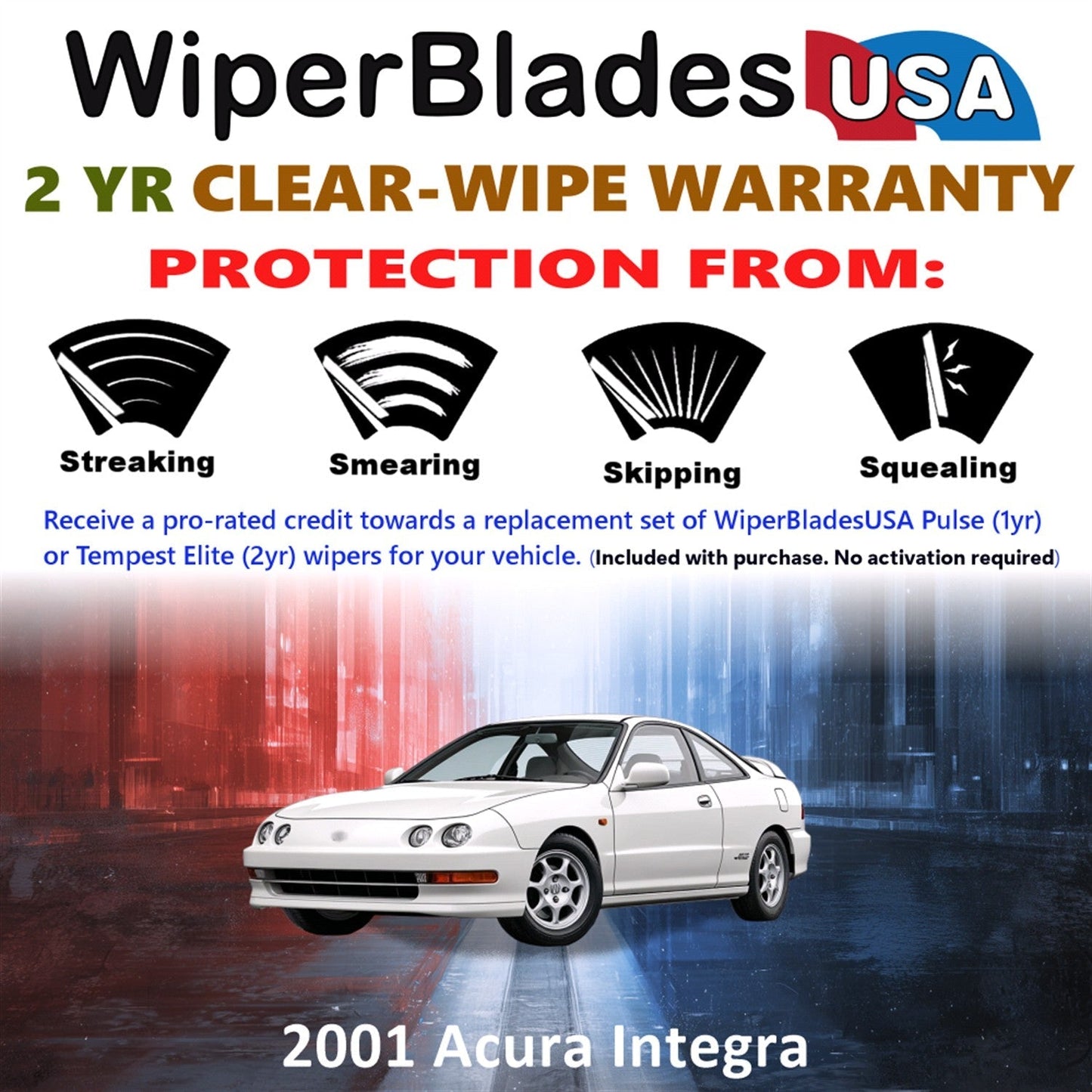 2001 Acura Integra Wiper Blades Set w/2yr Wear Warranty (Set of 2) Tempest Elite-1