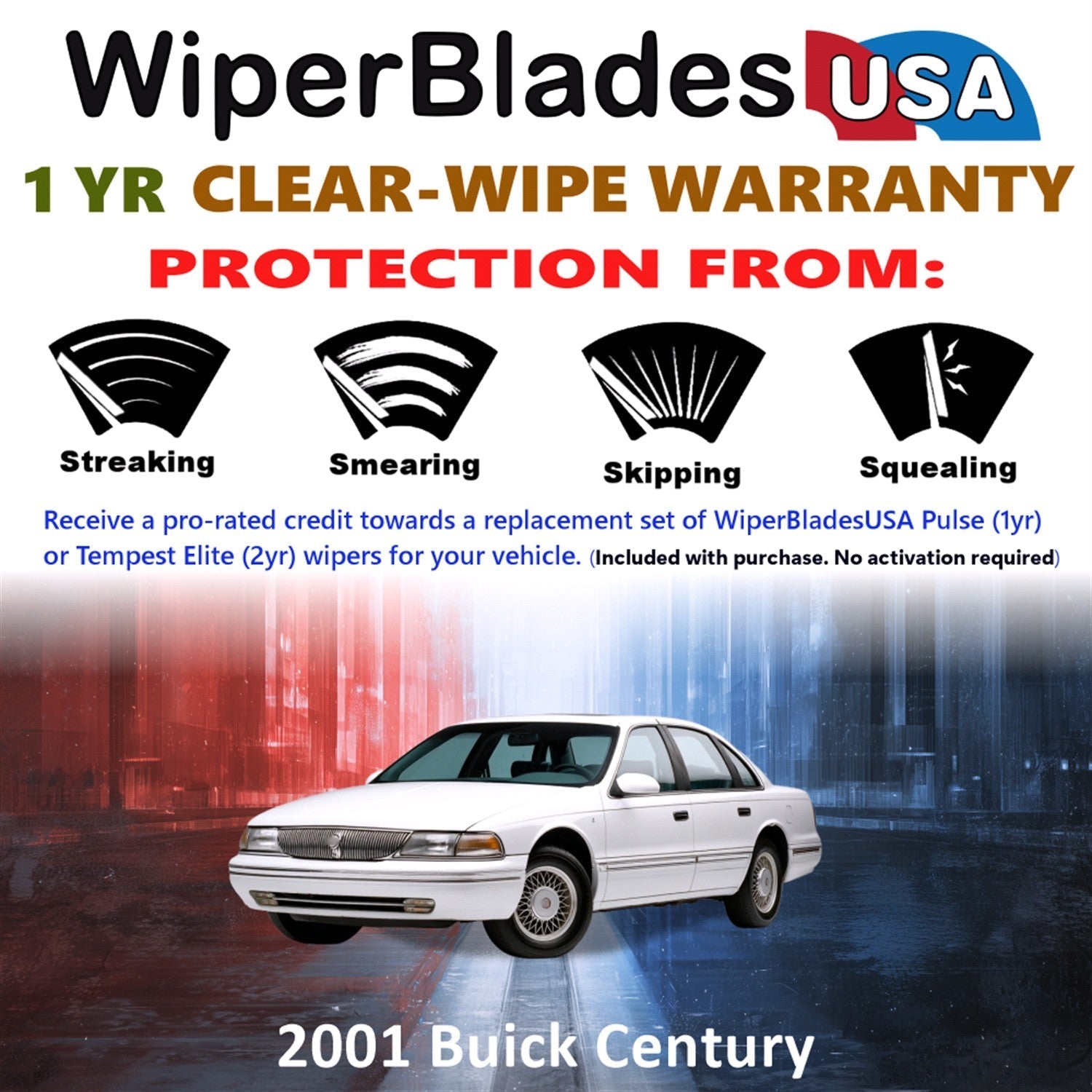 2001 Buick Century Wiper Blades Set w/1yr Warranty (Set of 2) Pulse Beam Wipers-1