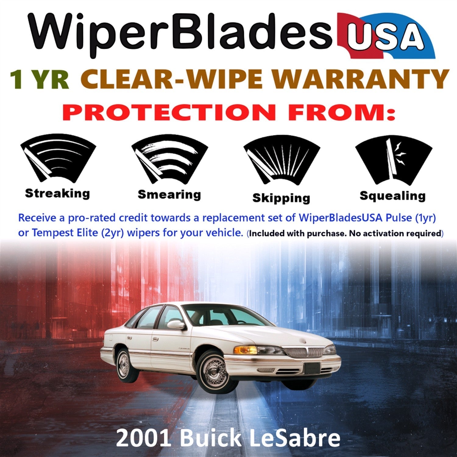 2001 Buick LeSabre Wiper Blades Set w/1yr Warranty (Set of 2) Pulse Beam Wipers-1