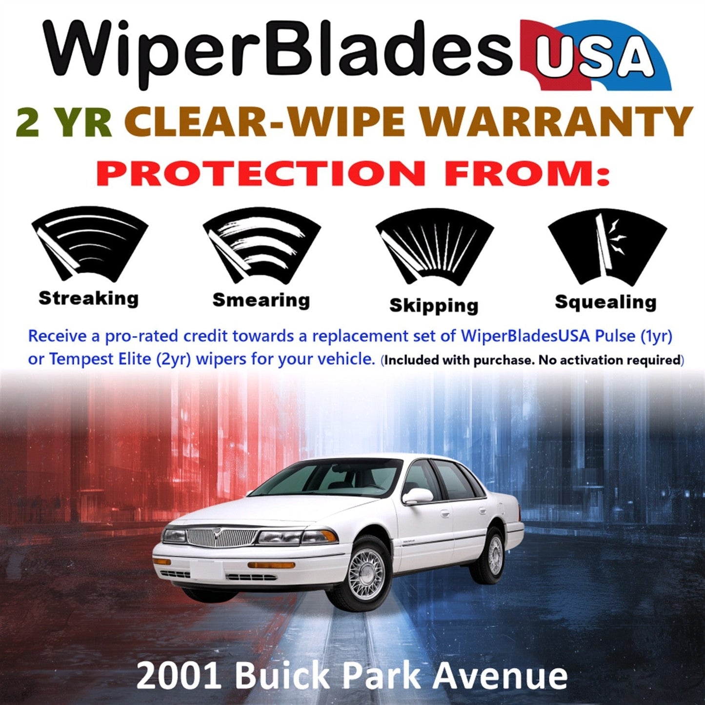 2001 Buick Park Avenue Wiper Blades w/2yr Wear Warranty (Set of 2) Beam Wipers-1