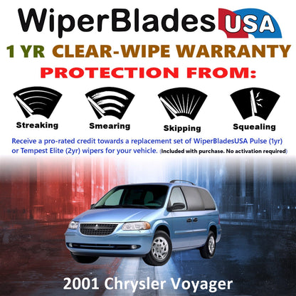 2001 Chrysler Voyager Wiper Blades w/1yr Wear Warranty (Set of 2) Wipers-1