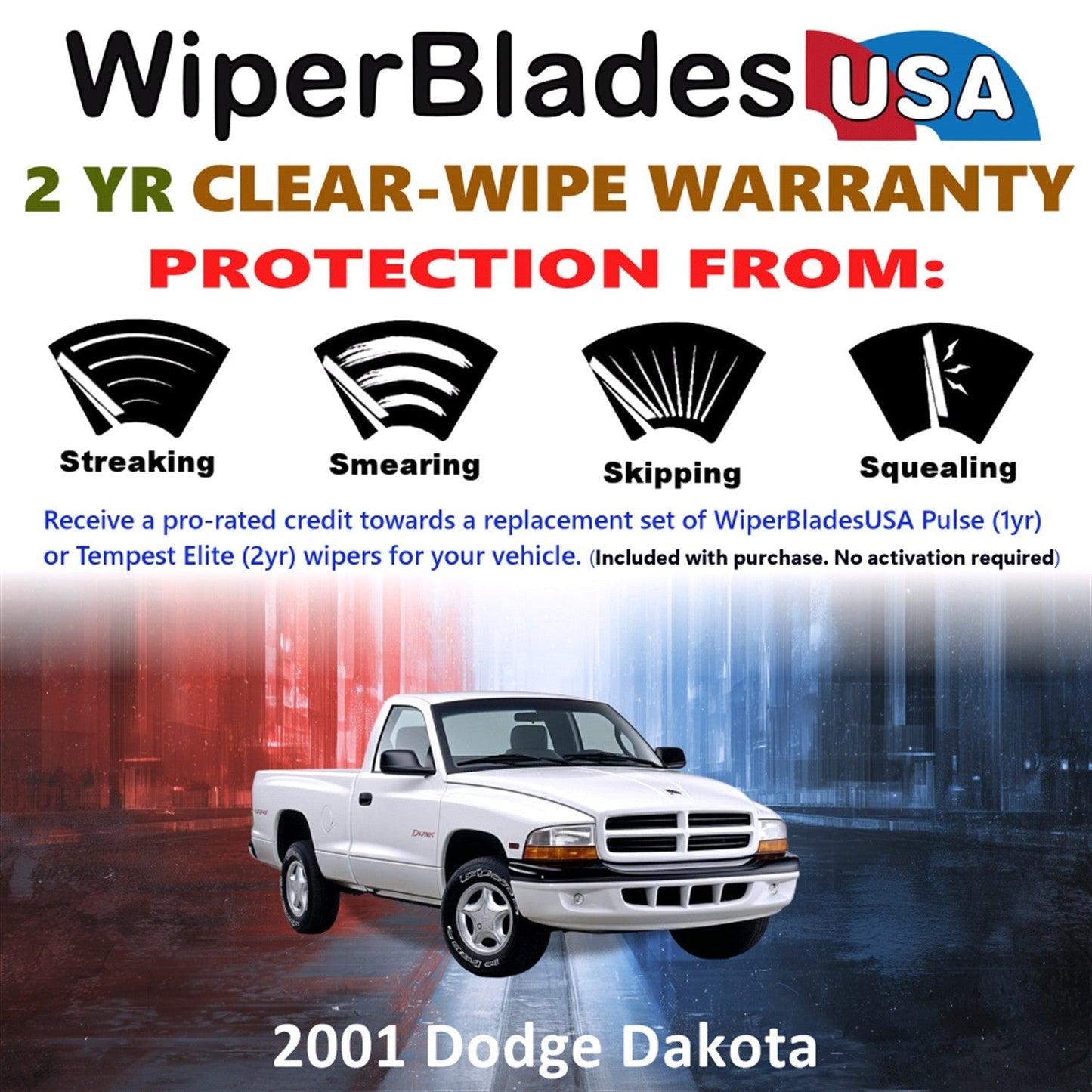 2001 Dodge Dakota Wiper Blades Set w/2yr Wear Warranty (Set of 2) Tempest Elite-1