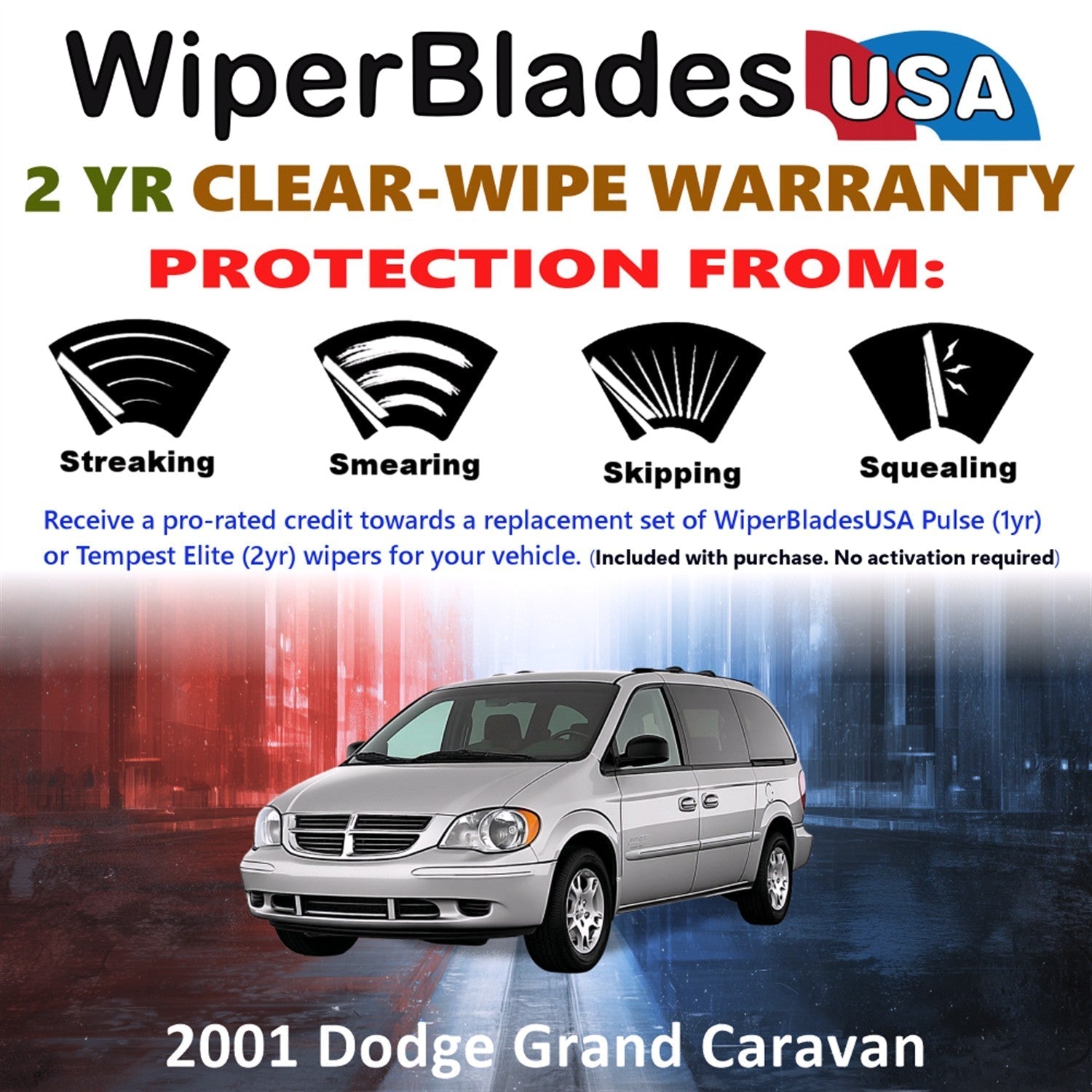 2001 Dodge Grand Caravan Wiper Blades w/2yr Wear Warranty (Set of 2) Beam Wipers-1